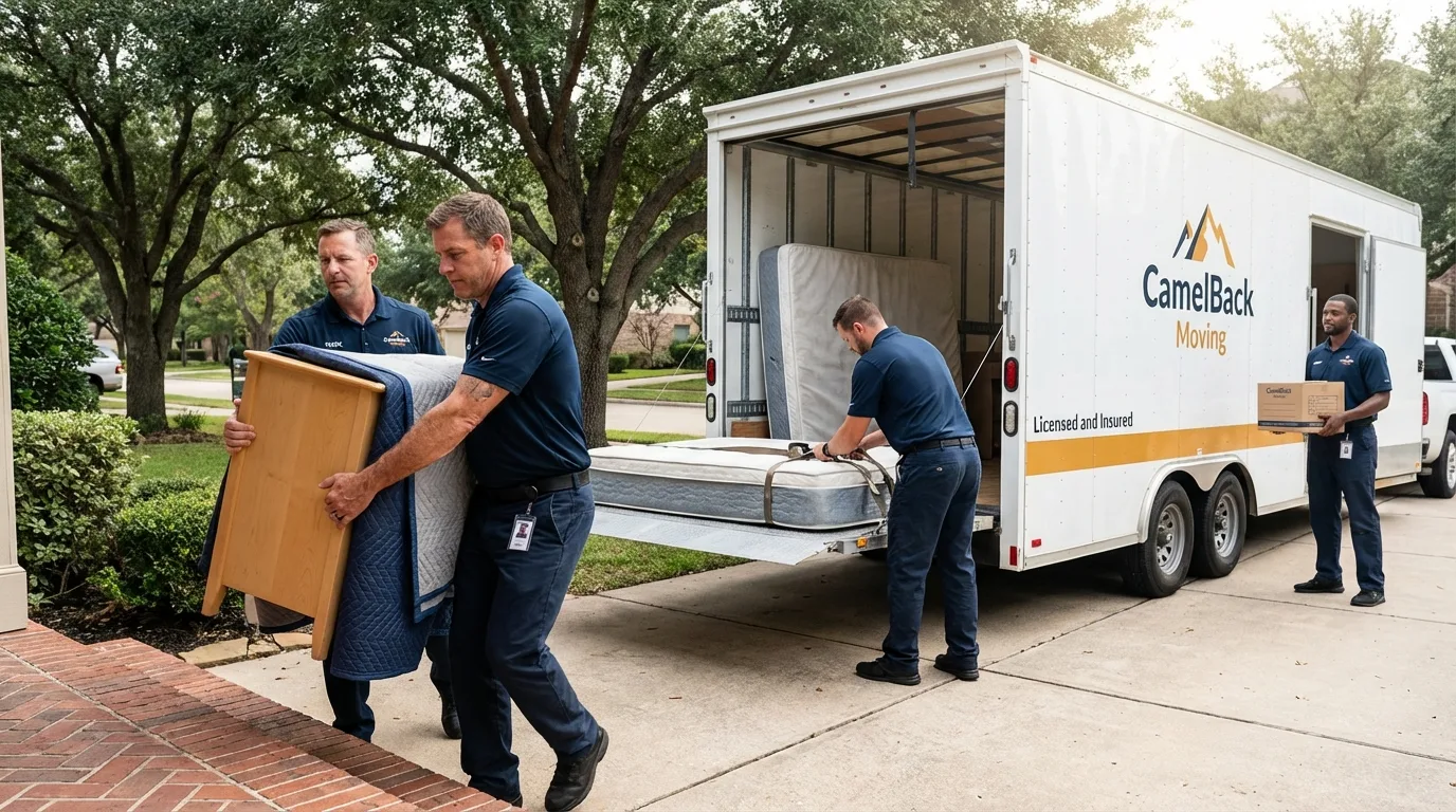 Crew loading residential truck for cross-state move from Kensett, AR