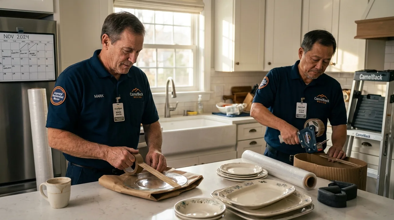 Professional crew packing kitchen dishware in Kensett, AR